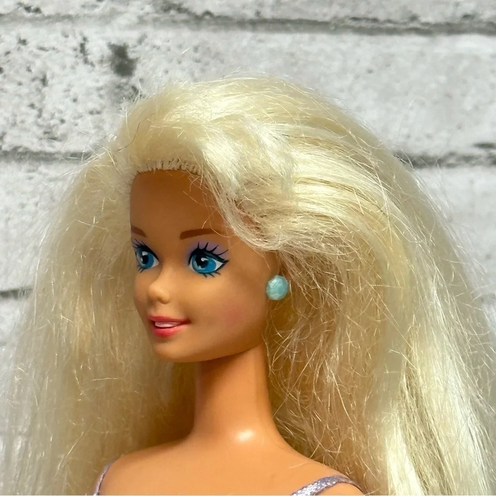 Barbie Doll 1995 Foam N Color Long Blonde Hair Bangs Earrings Shoes Restyled